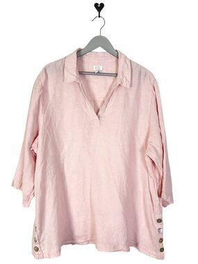 Linen Tunic Top size 2X pink Sigrid Olsen popover shirt